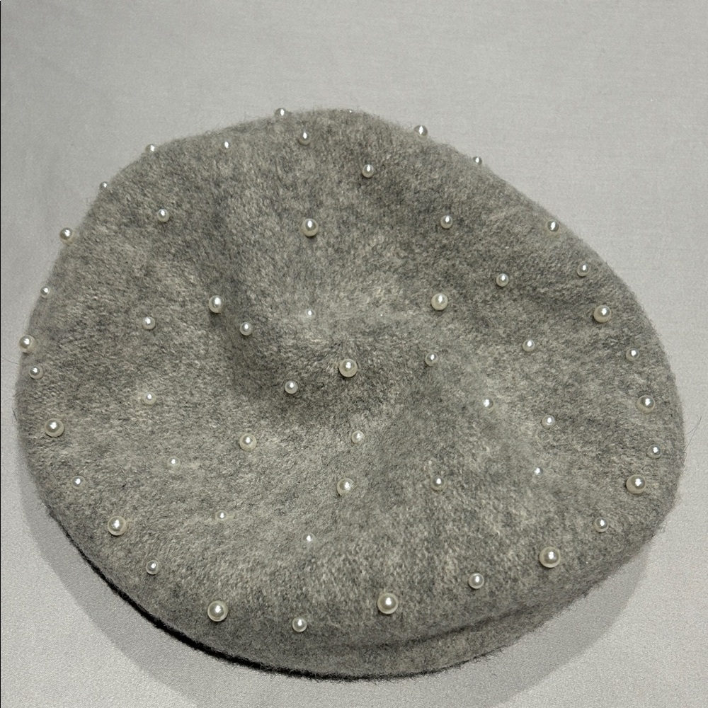 Zara Gray Pearl-Embellished Beret